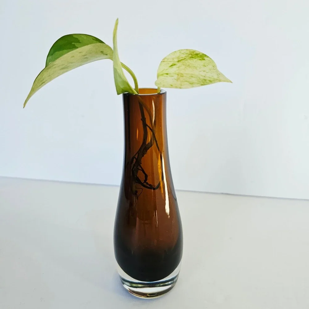 Vintage Mid Century Modern Amber Glass Bud Vase 7.5